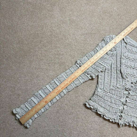 Free People Cardigan Womens Large Gray Ruffle Knit Button Front Boho Cropped - Picture 8 of 10